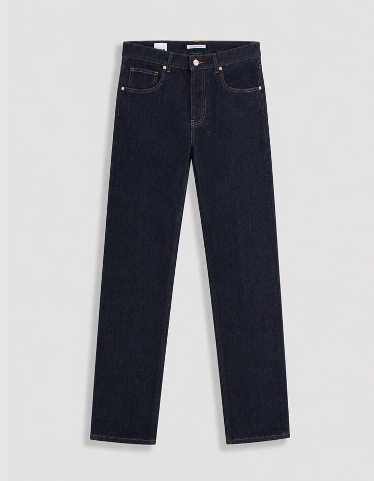 Serge blauwe herenjeans met rechte pijpen-1