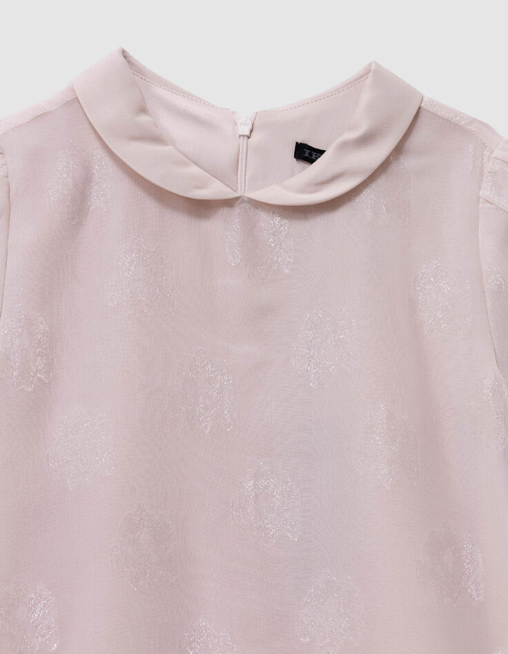 Rosa Jacquard-Kleid  Blumenmuster auf Voile  M&auml;dchen-2