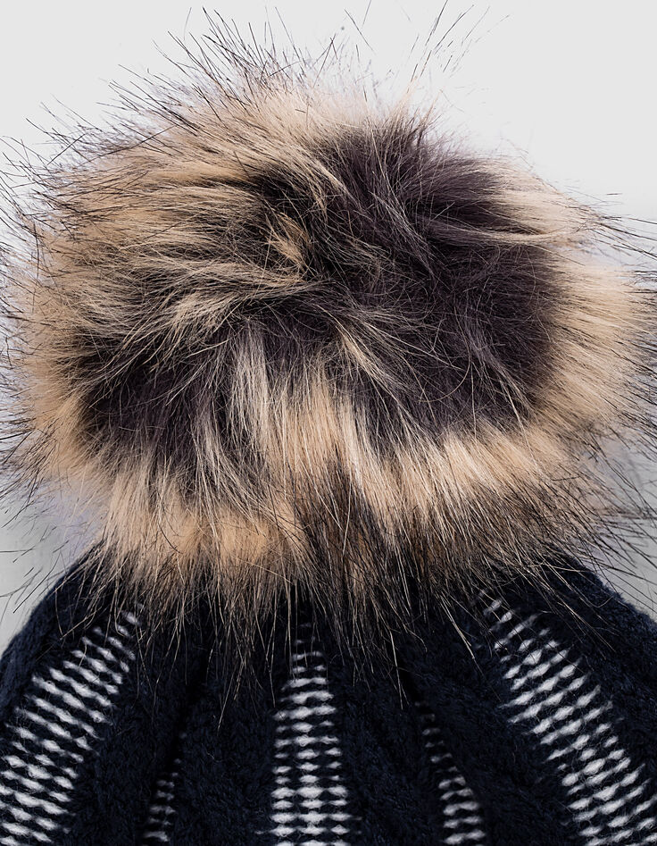 Boys’ navy and white cable knit beanie-4