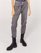 Graue Crop-Damenjeans mit hohem Bund-2