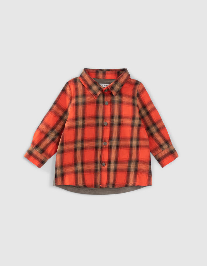 Baby boys' orange check shirt with printed jersey back