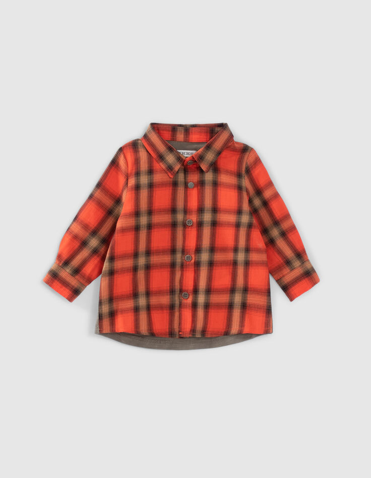 Camisa naranja de cuadros espalda punto print bebé niño-2