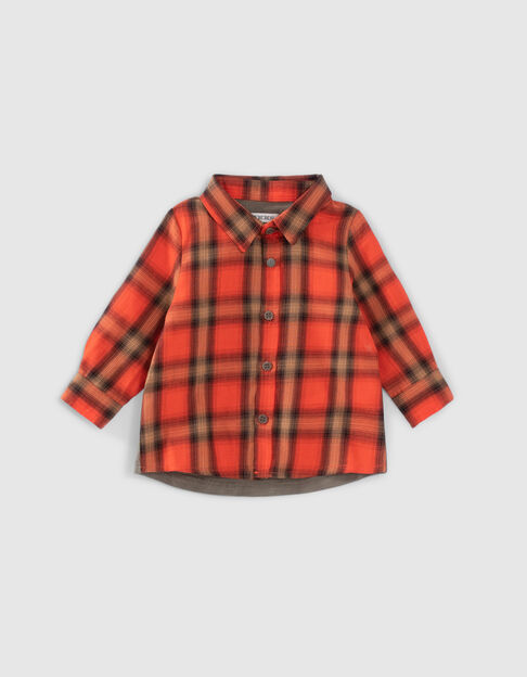 Baby boys' orange check shirt with printed jersey back