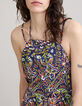Robe bleue polyester recyclé graphique ethnique Femme-4