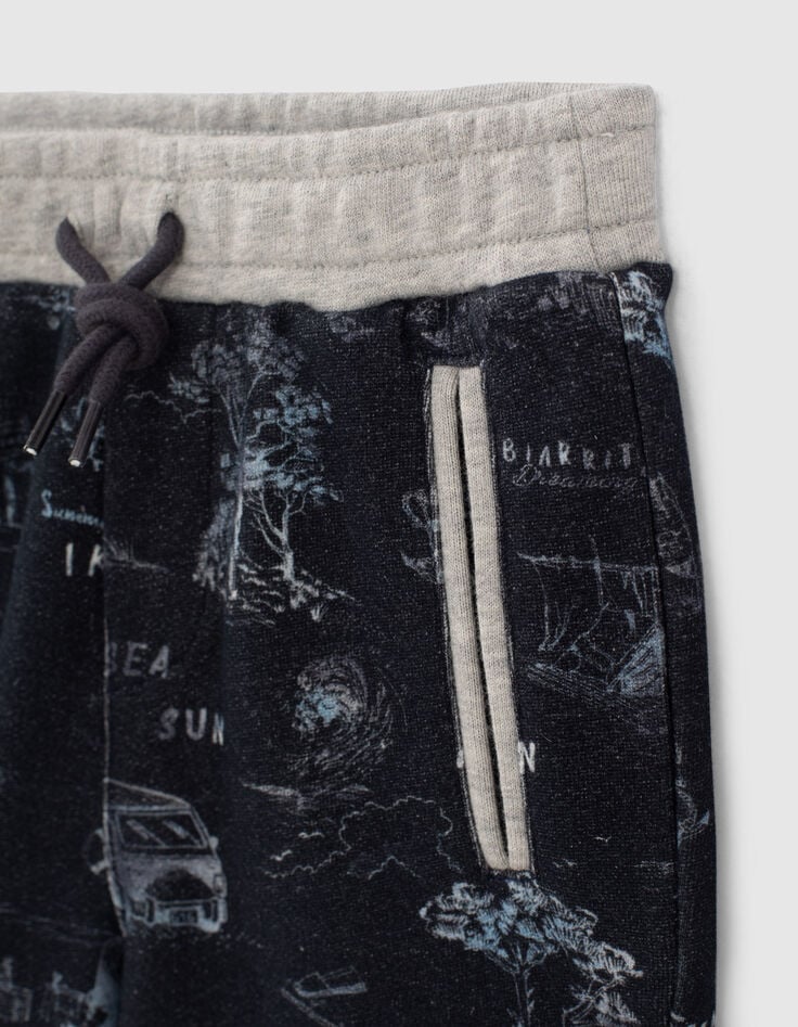 Navy sweatbermuda toile de Jouy-print jongens -4 Navy sweatbermuda toile de Jouy-print jongens -4