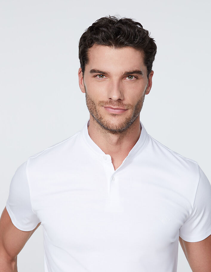 Weißes Herrenpoloshirt aus Interlock mit Rippbündchen - IKKS