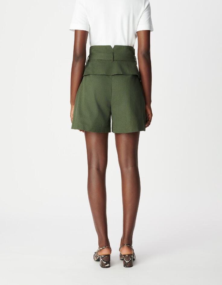 Khaki Shorts mit hoher Taille Damen-3