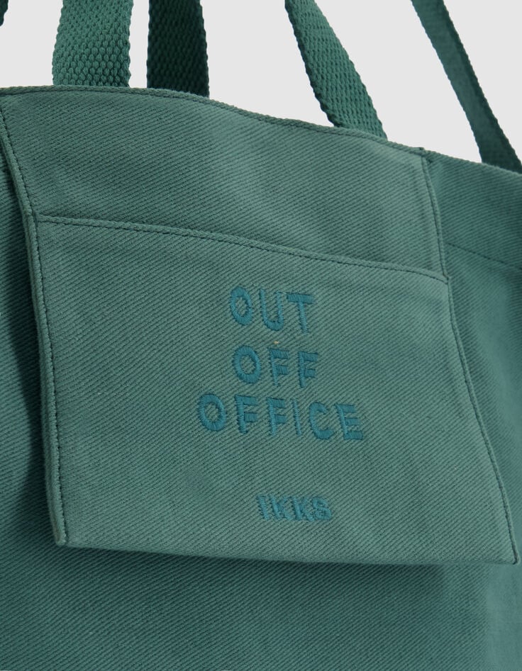 Sac totebag vert toile broderie Femme-5