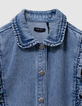 Robe en jean bleu ceinturée détails volants fille-2