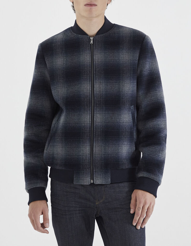 Blouson marine forme bomber à carreaux Homme-3