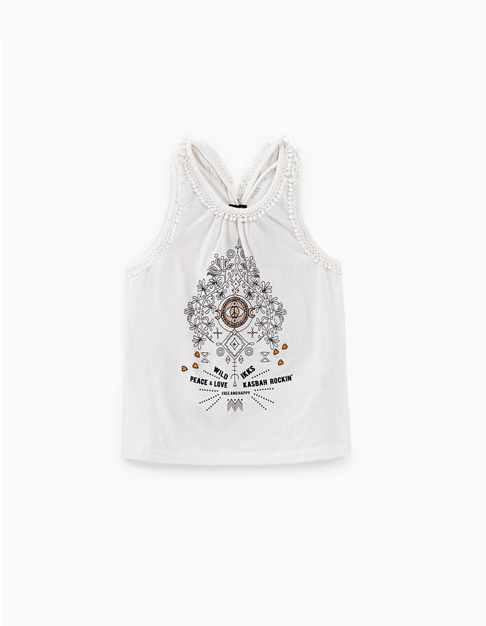 Girls’ off-white vest top with mesh braid and tassels - IKKS