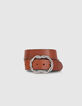 Ceinture robe en cuir camel boucle fantaisie torsade femme-1