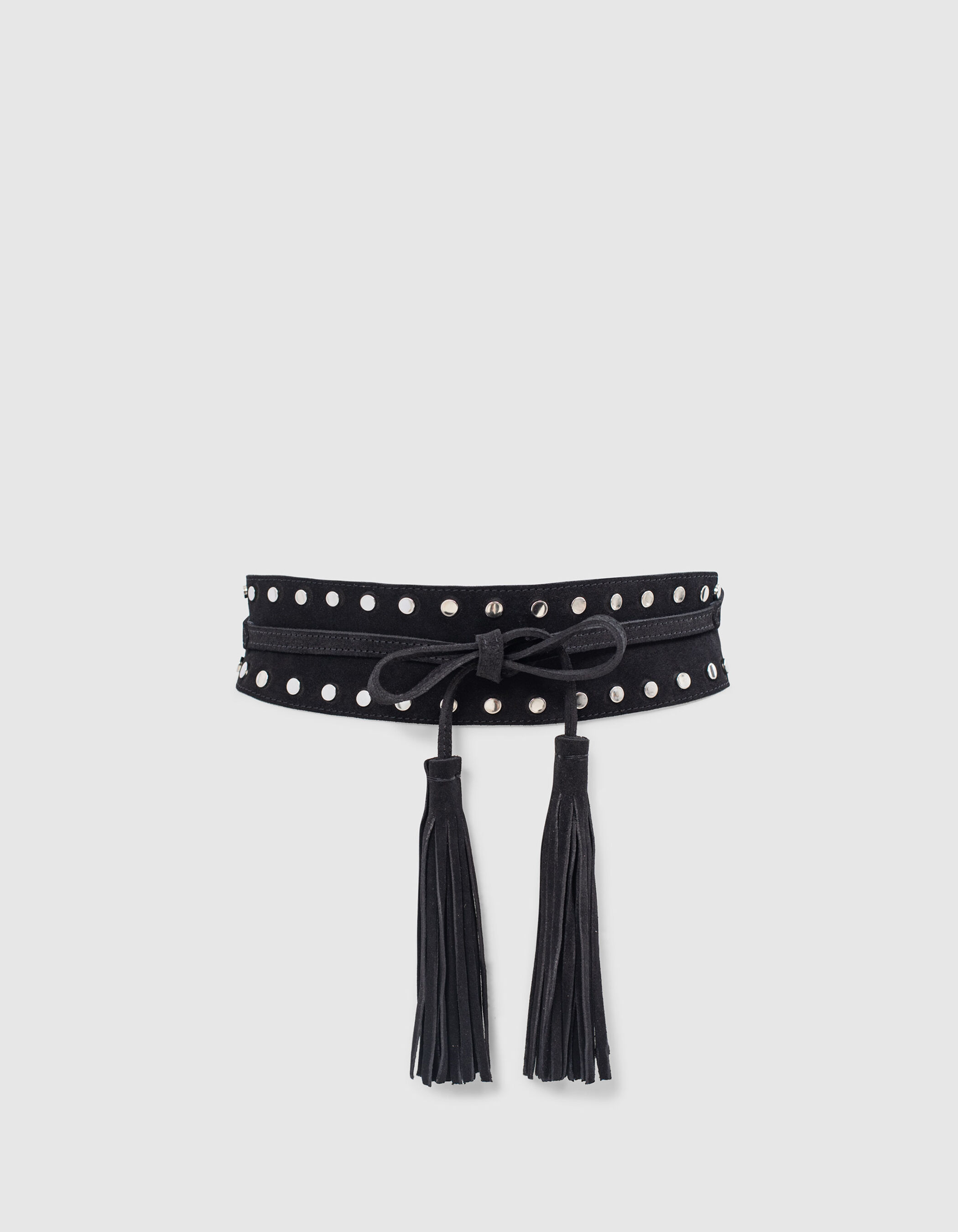 Women s black studded suede wide belt