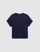 Women's navy round neck herringbone embroidery back t-shirt-6