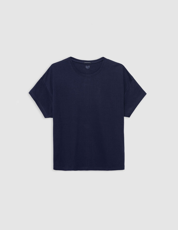 Women's navy round neck herringbone embroidery back t-shirt-6