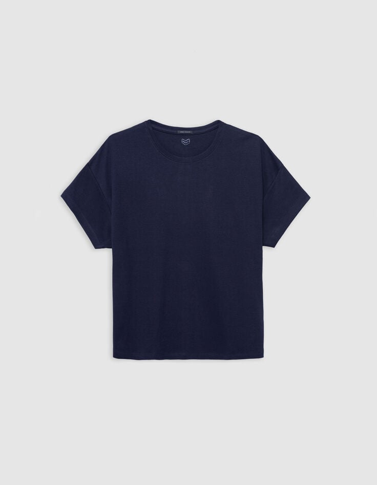 Women's navy round neck herringbone embroidery back t-shirt-6 Women's navy round neck herringbone embroidery back t-shirt-6