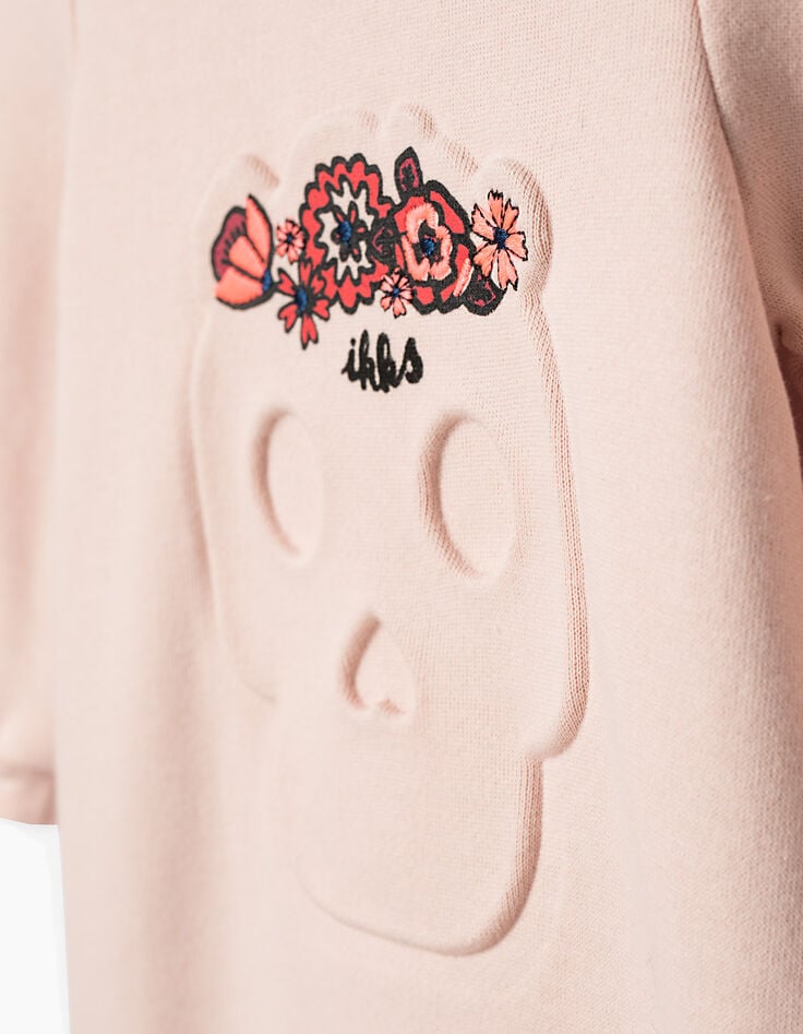 Robe-sweat rose à relief tête de mort bébé fille-4