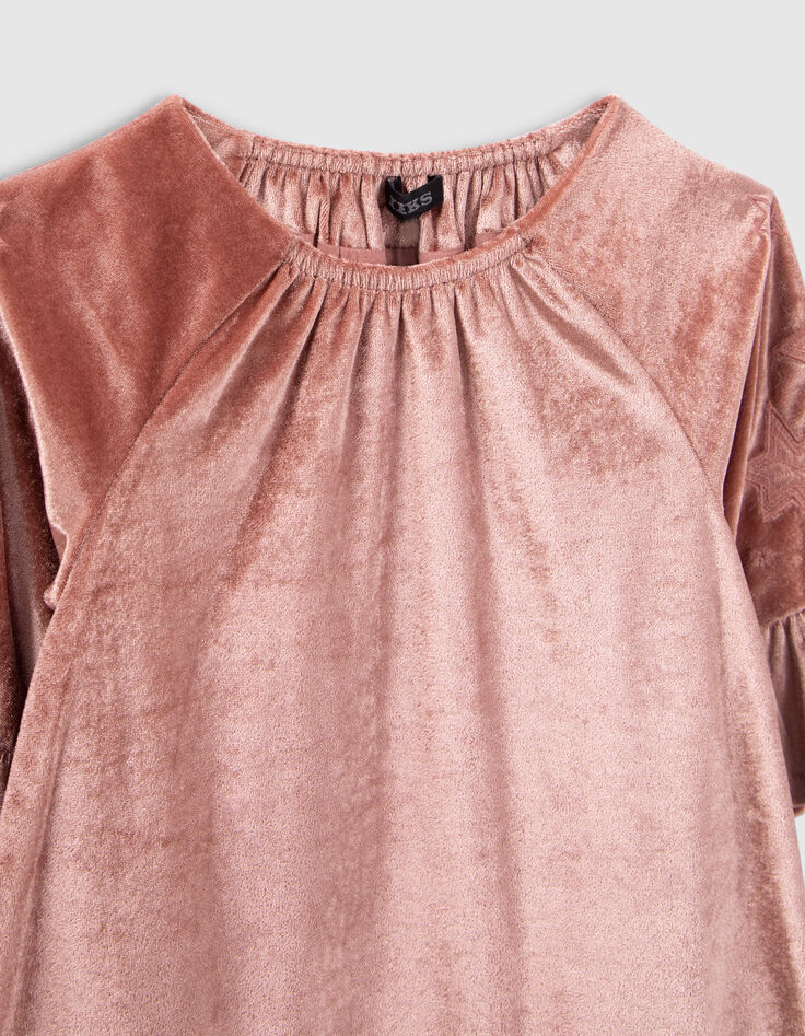 Robe bois de rose en panne de velours fille-2