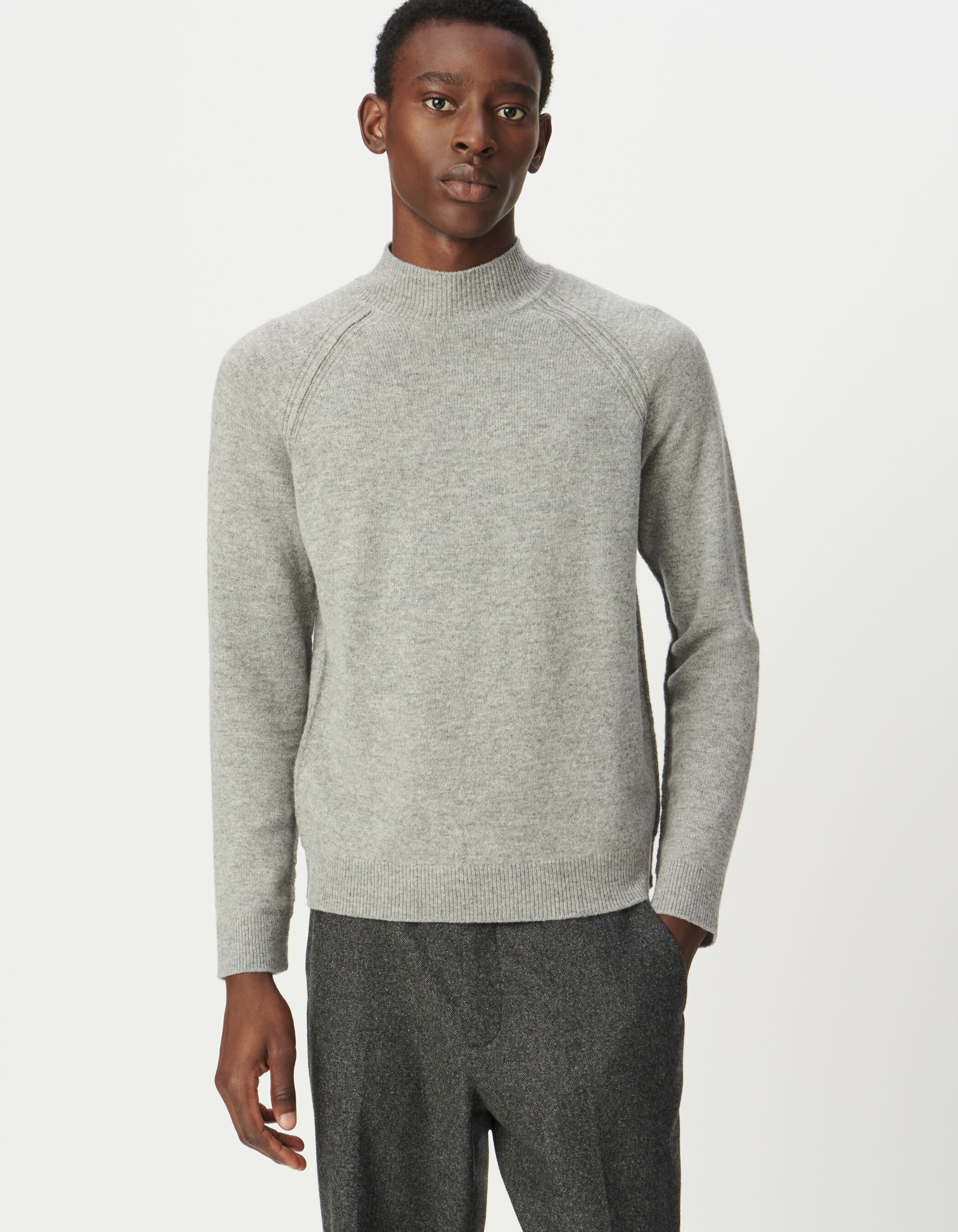 Men's grey knit funnel neck sweater IKKS