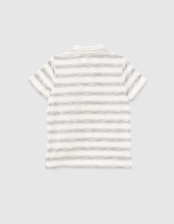 Cremeweißes, grau gestreiftes Jungen-Poloshirt-2