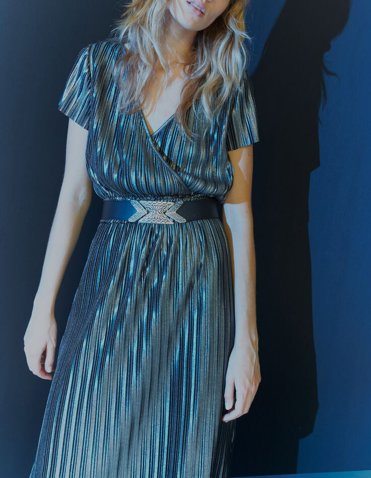 Women’s silver pleated long dress-7