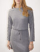 Robe courte en molleton gris boutons épaules femme-2