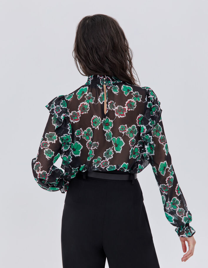 Women’s black XL floral print ruffled blouse-2
