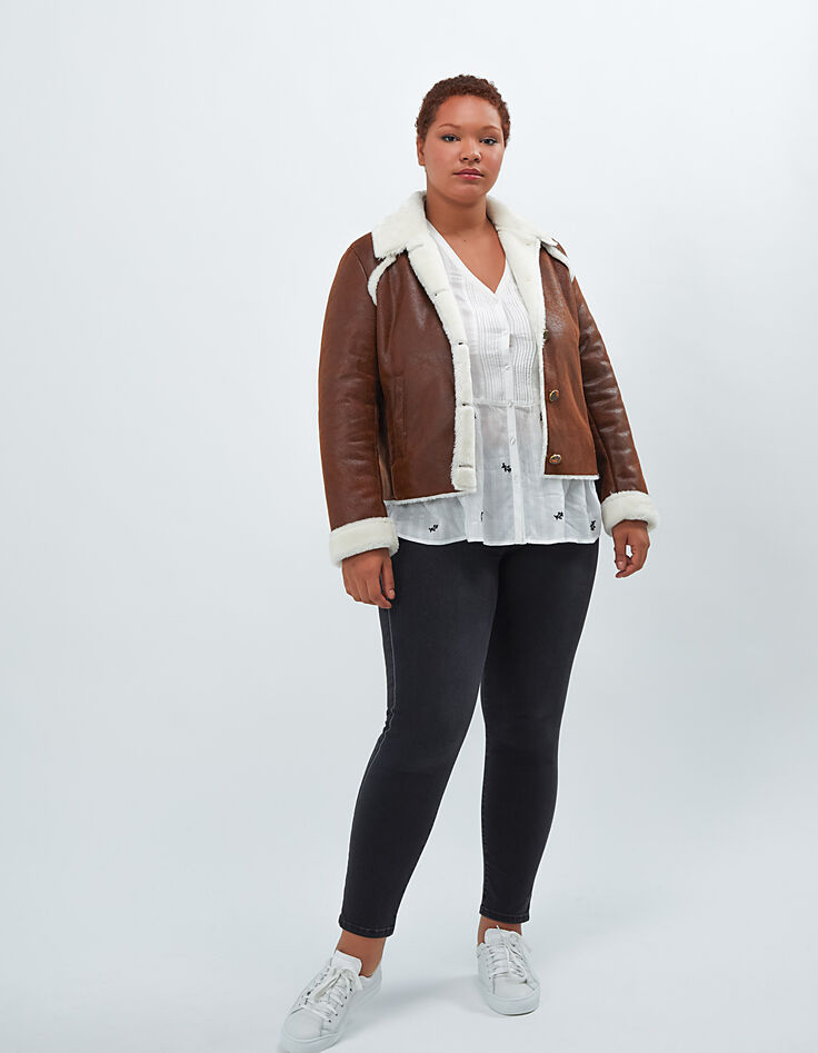 Manteau cognac façon peau retournée I.Code-6