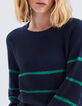Women’s navy knit sweater with green stripes-4