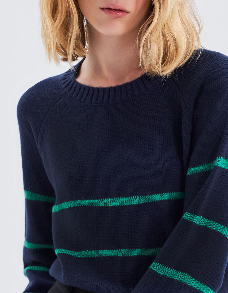 Women’s navy knit sweater with green stripes-4
