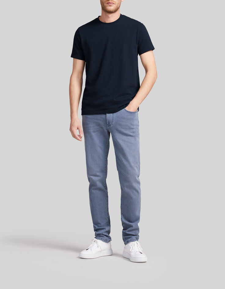 Men's navy decorative jacquard knit T-shirt-2