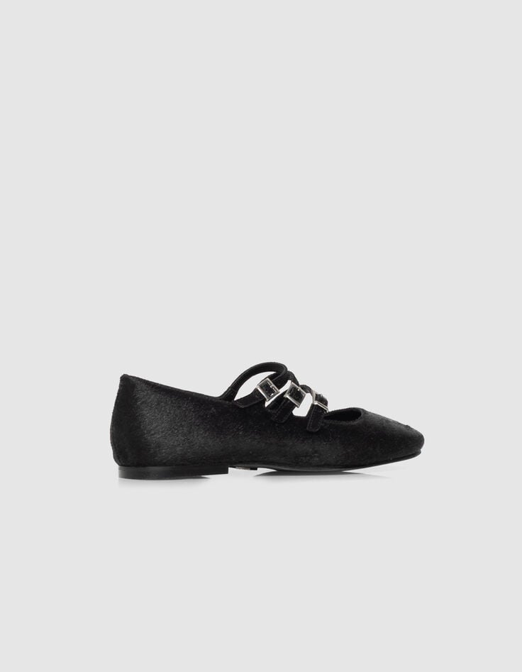 Ballerines noires cuir effet poulain 3 boucles Femme-3