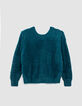 Pull col V coloris granit maille effet poilu femme-3