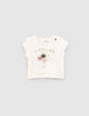 T-shirt écru bio avec fleurs 3D bébé fille-1