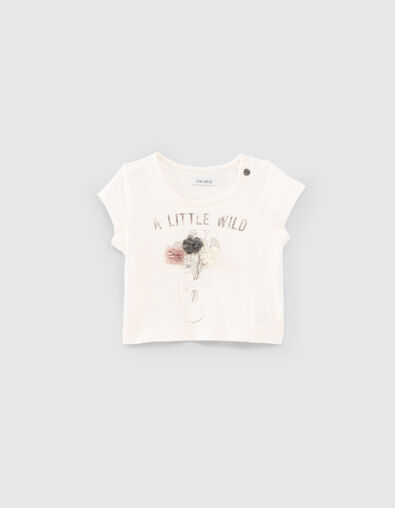 T-shirt écru bio avec fleurs 3D bébé fille - IKKS