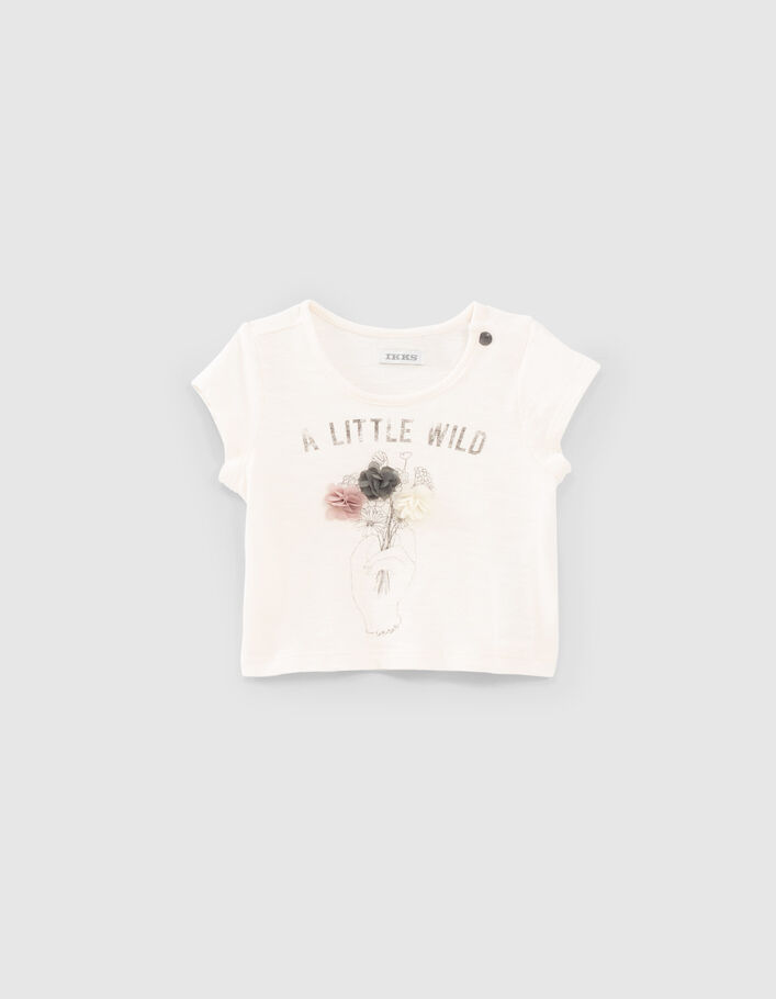 Ecrufarbenes Babymädchen-Bio-T-Shirt mit 3-D-Blumen - IKKS