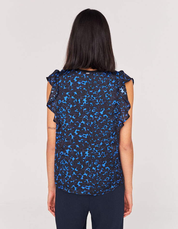 Top imprimé léopard noir et bleu recyclé femme-3