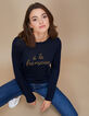I.Code navy embroidered slogan sweater-1