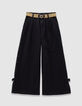 Schwarze weite Mädchenjeans mit Falten und Schleifen-1