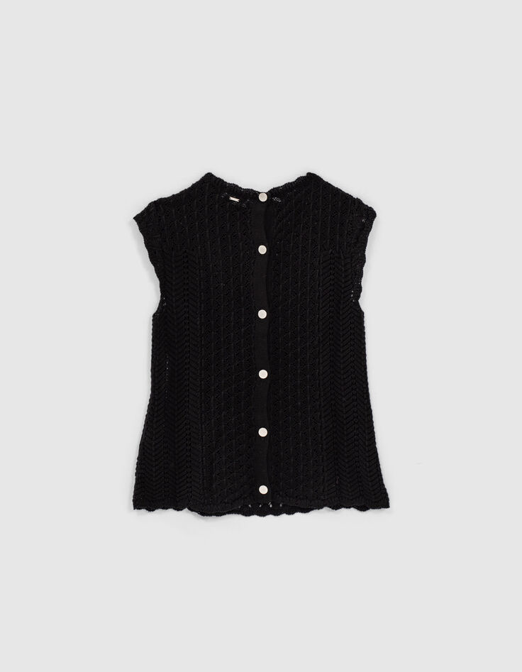 Top corto ganchillo negro botones espalda mujer-2