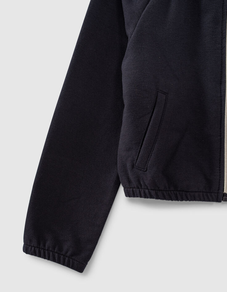 Marineblaue Mädchensweatjacke mit elastischem Ausschnitt-3