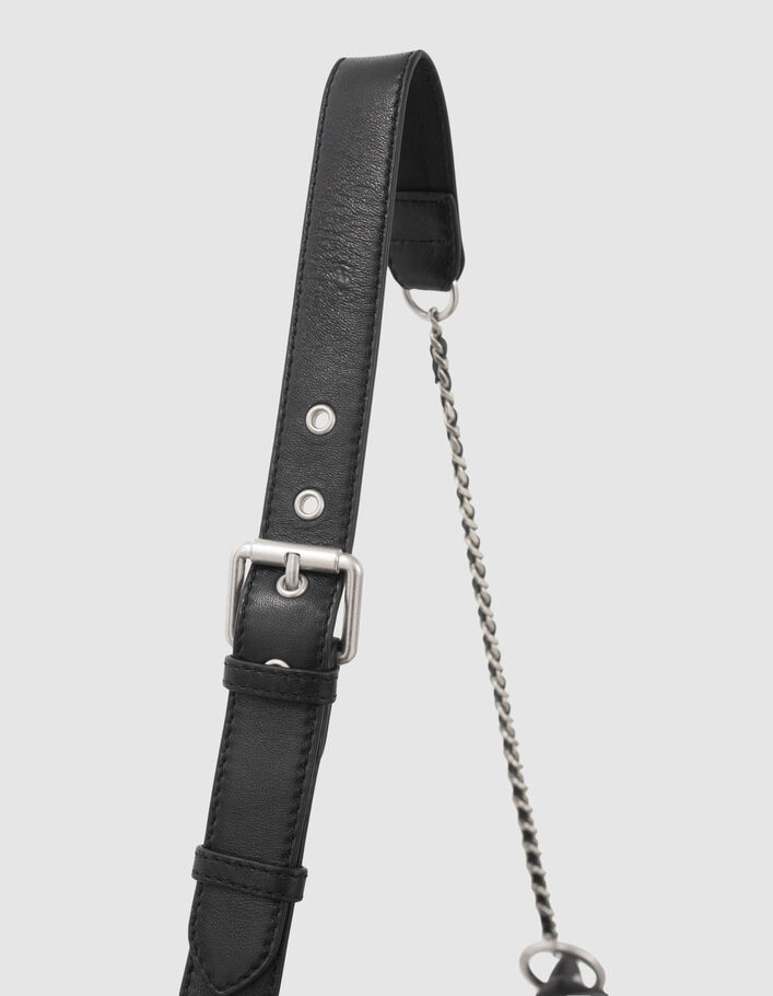 Sac 1440 Pocket Belt en cuir noir à franges Femme - IKKS