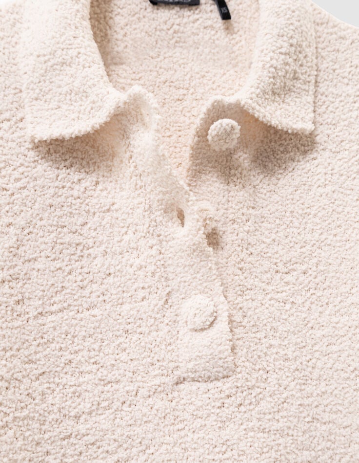 Beiger Mädchenpullover aus Frottee mit Knopfleiste-9