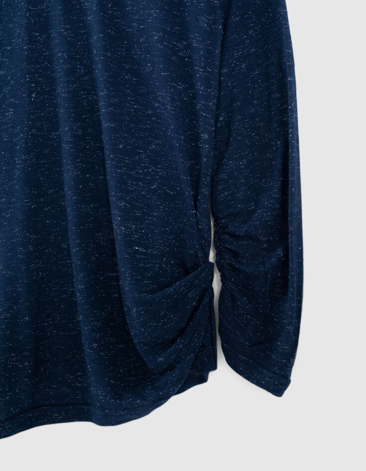 Tee-shirt marine pailleté avec strass sur drapé Femme-4