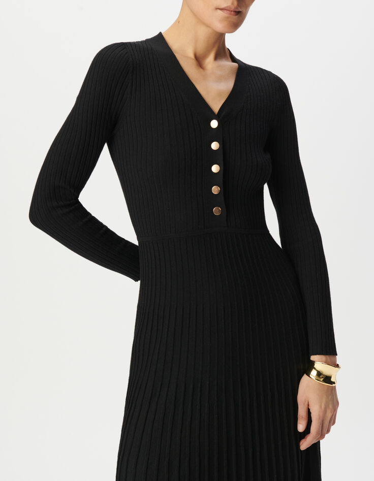 Robe longue noire tricot effet plissé Femme-4