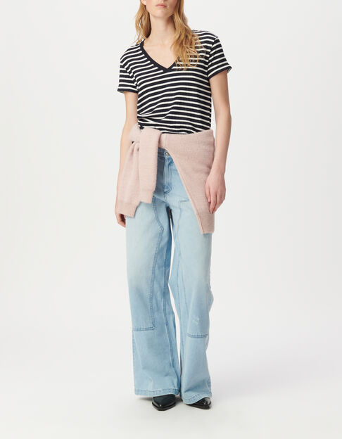 Tee-shirt marine rayures &eacute;crues c&ocirc;tel&eacute; - IKKS