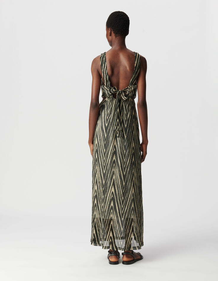 Mujer maxi vestido negro con estampado de espiga-2