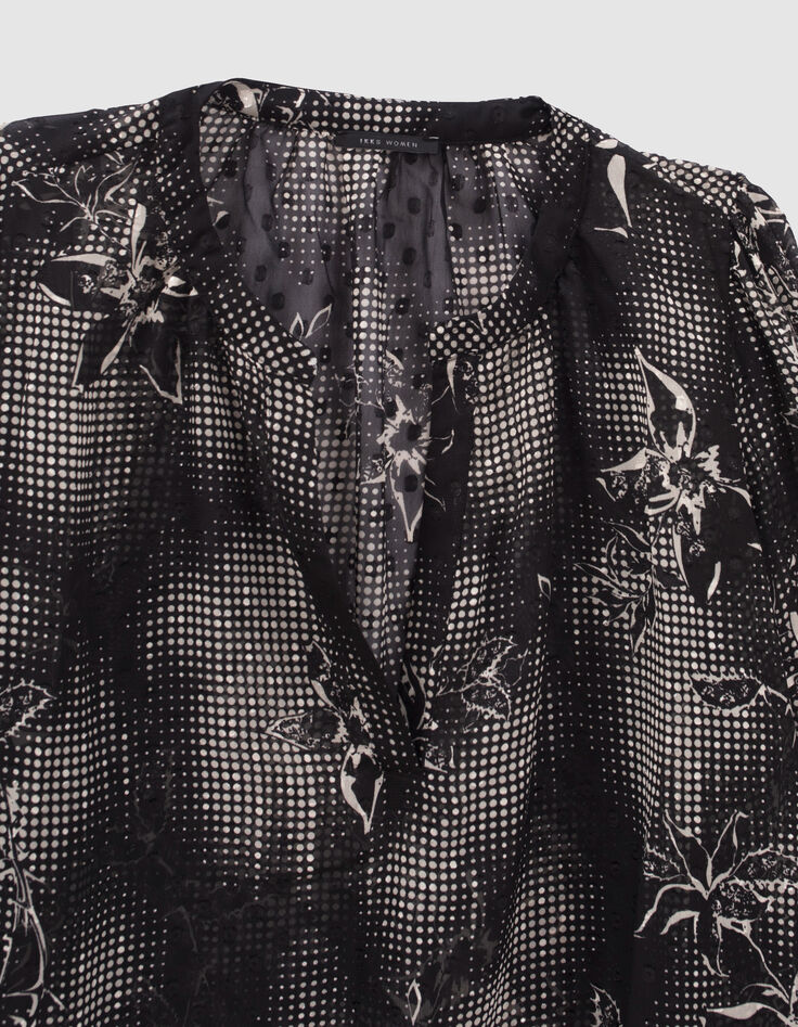 Women’s black blouse with ecru dandy flower print-2 Women’s black blouse with ecru dandy flower print-2