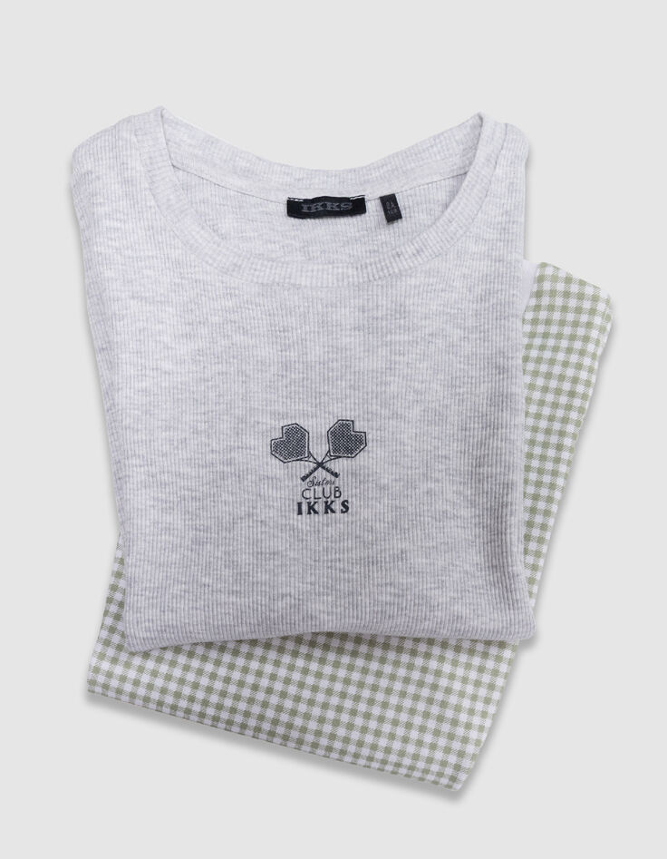T-shirts manches courtes vert vichy et gris c&ocirc;tel&eacute; fille-5