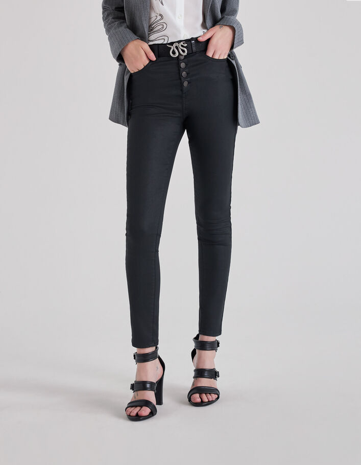 Women’s black coated high-waist slim jeans - IKKS